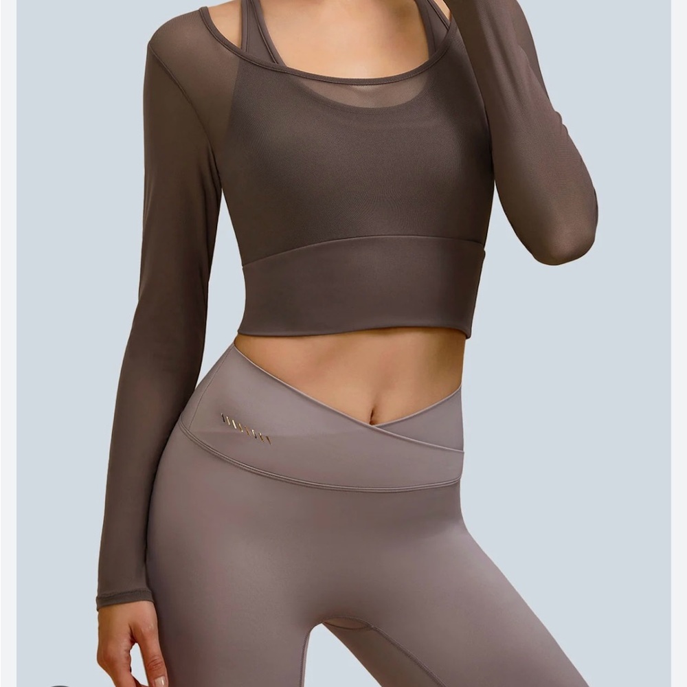 Coffee U Neck Long Sleeve Top - Light Support Medium